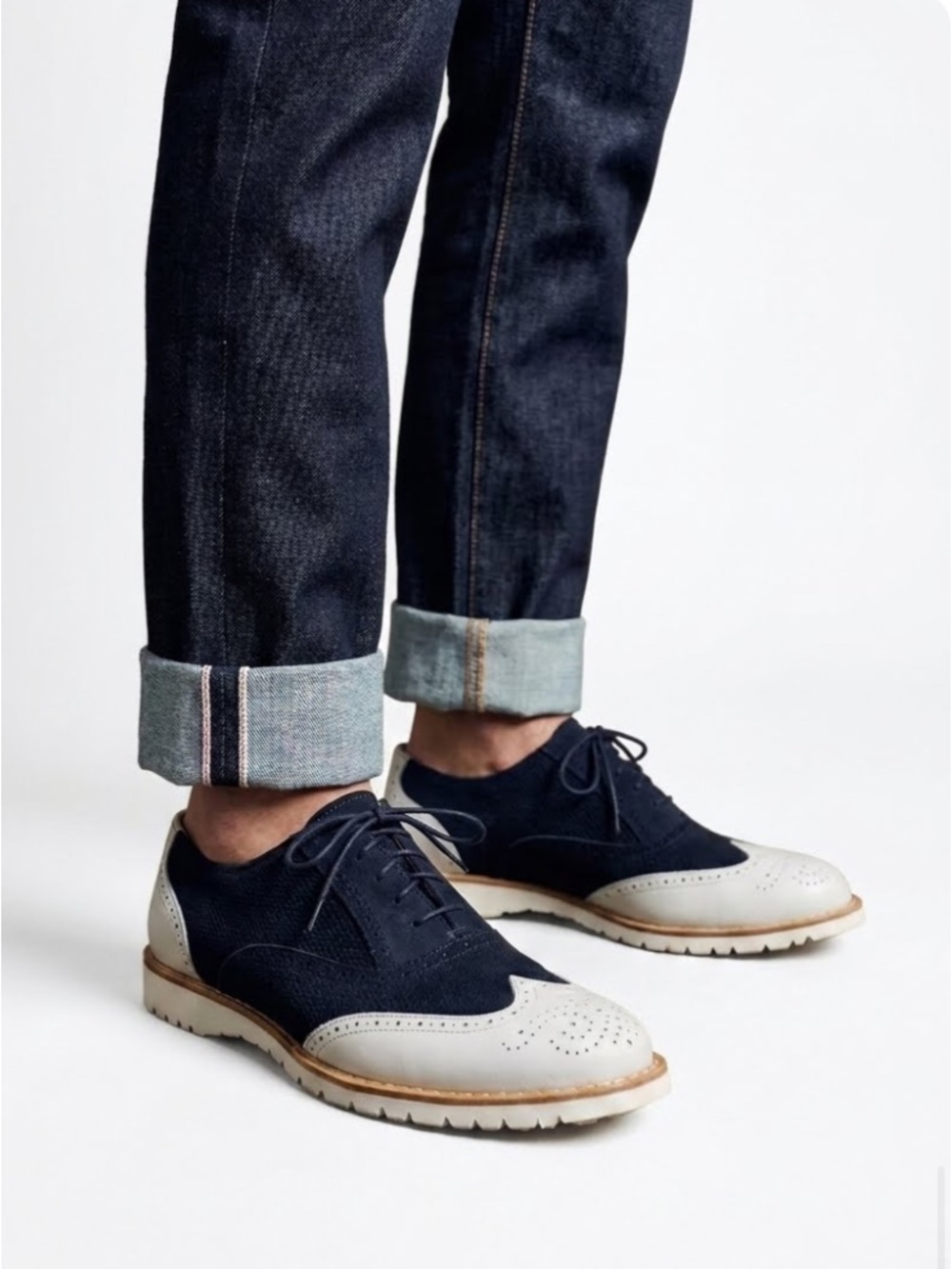 Emporio Armani Blue White Leather Suede Sneaker Oxfords Casual Size 9.5 Designer